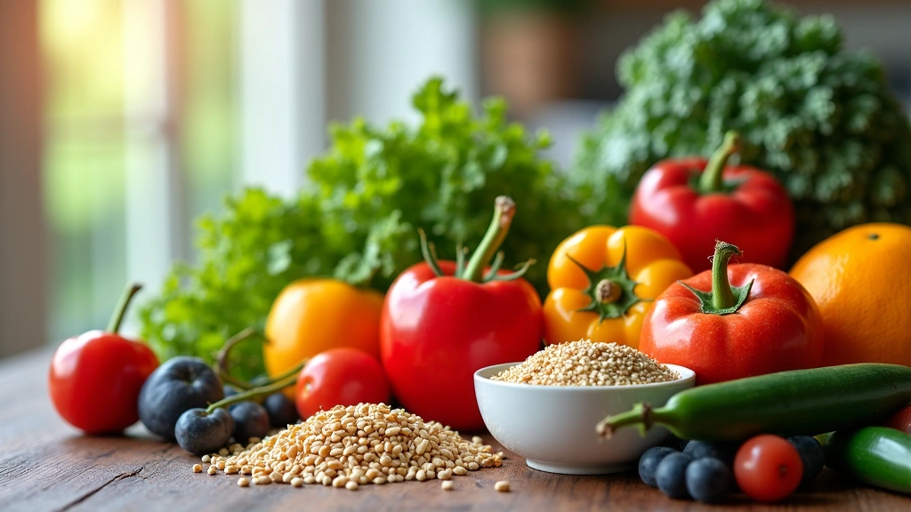 Immagine ispiratrice di cibo sano e ingredienti freschi su un tavolo di legno