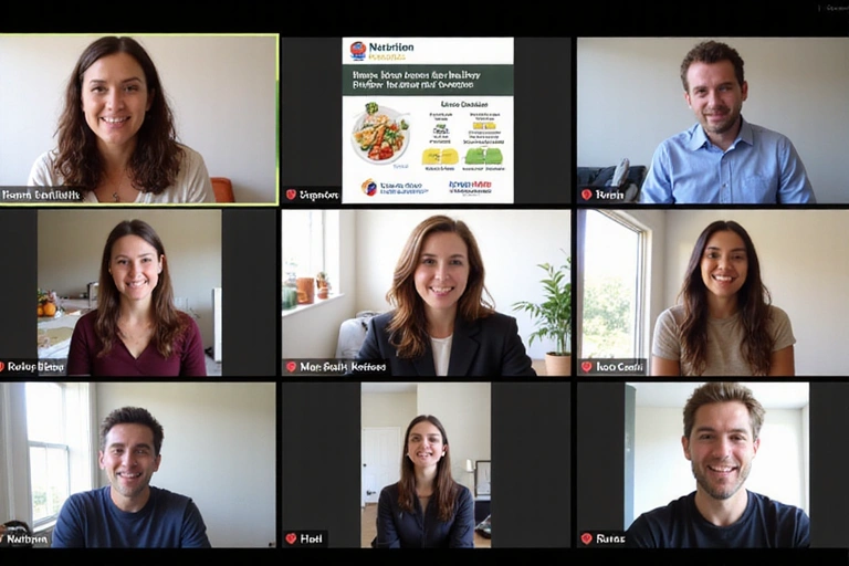 Gruppo di persone che partecipano a un webinar di nutrizione online